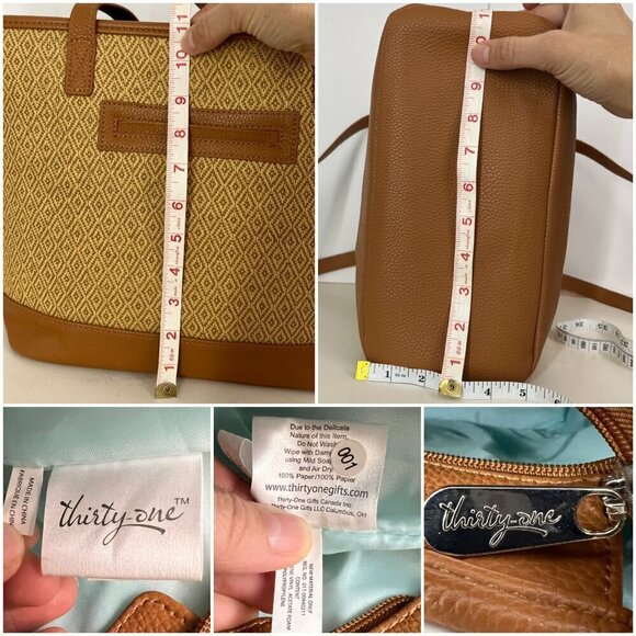 Thirty-One Little Dreamer Natural Straw Light Blue Middle Stripe Summer Tote Bag - Picture 13 of 15